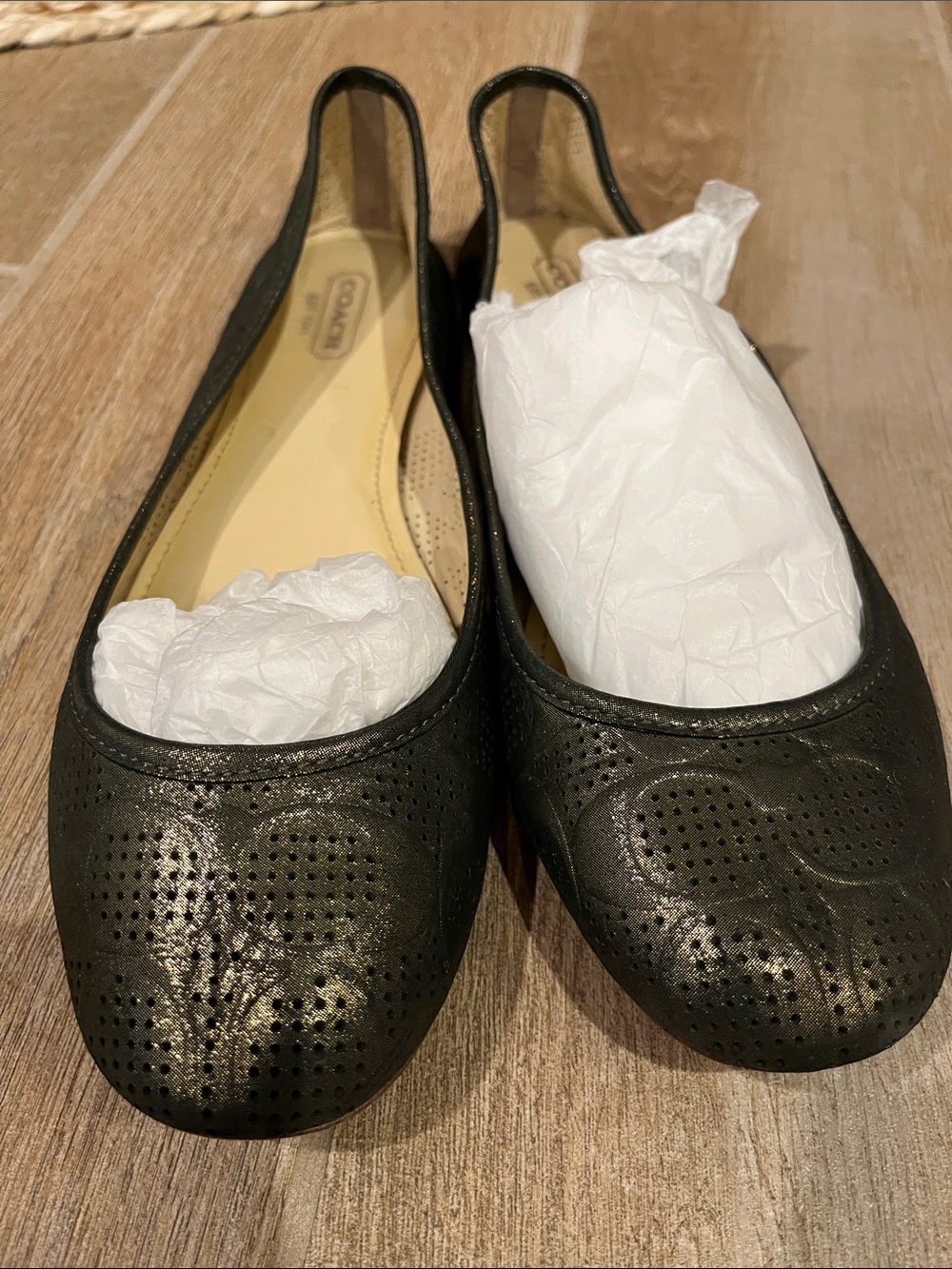 Coach Black Perforated Leather Ballet Flats